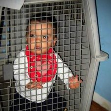 Kind in Hundebox eingesperrt
